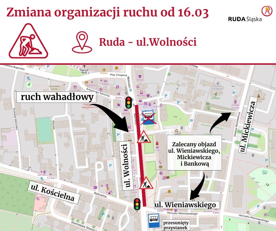 Proponowany przez UM objazd remontowanego odcinka Wolności